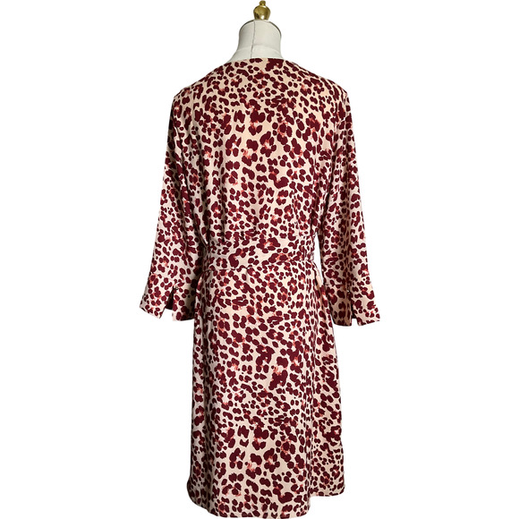 H&M Women's Dress Size 8 Soft Leopard Print 3/4 Sleeve Tie Waist Cream Red - Picture 2 of 13